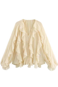 CALLA Ruffle Chiffon Statement Blouse (Cream)