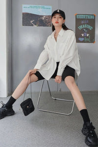 ESTHER Oversized Button-Down Pocket Shirt(White)