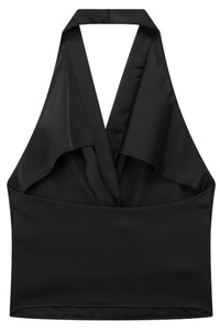 AMIRA Satin Halter Top (Black)