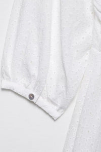 ISLA Puff Sleeve Broderie Eyelet Mini Dress (White)