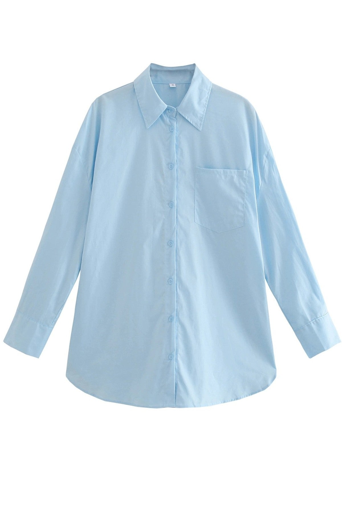 ESTHER Oversized Button-Down Pocket Shirt(Powder Blue)