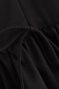 ARIA Boat Neck Bow Accent Ruffled Mini Dress (Black)