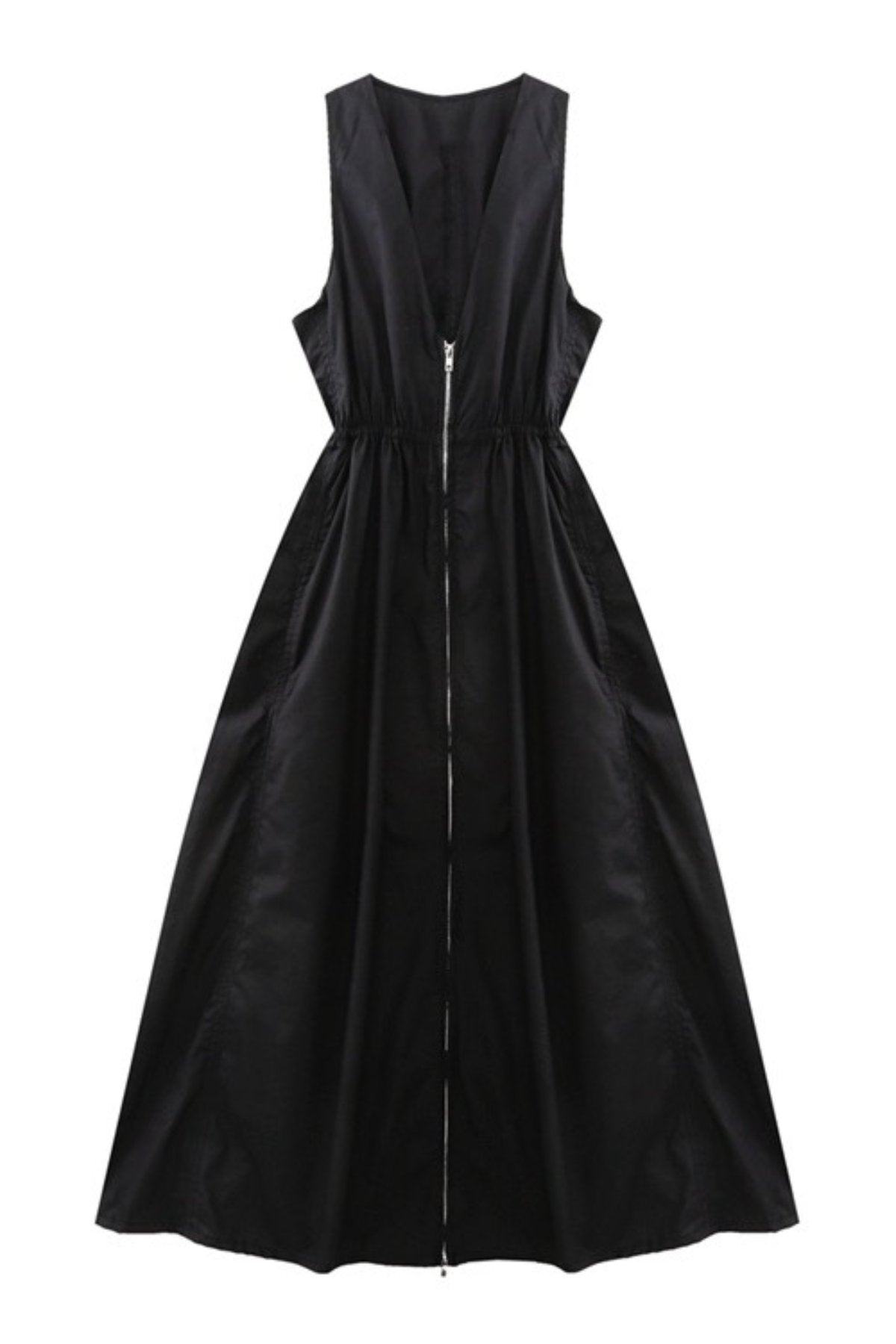 COLLINS 2-way Zip V-neck Midi Dress (Black)