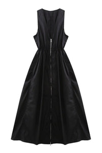COLLINS 2-way Zip V-neck Midi Dress (Black)