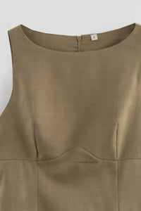 ARIA Boat Neck Bow Accent Ruffled Mini Dress (Mocha Brown)