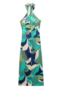 JOURNEE  2-Way Tied-Halter/Tube Midi Dress (Teal & Blue)