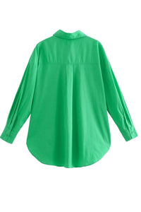 ESTHER Oversized Button-Down Pocket Shirt (Cool Green)