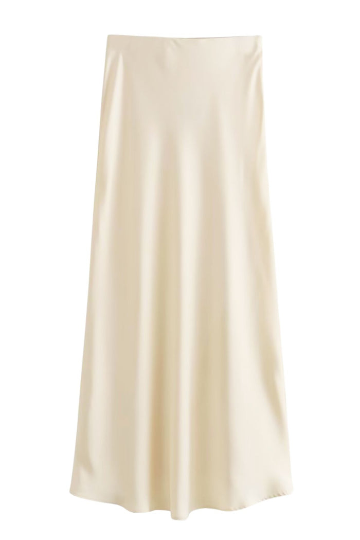 CAROL Satin A-line Flouncy Midi Skirt (Custard Cream)