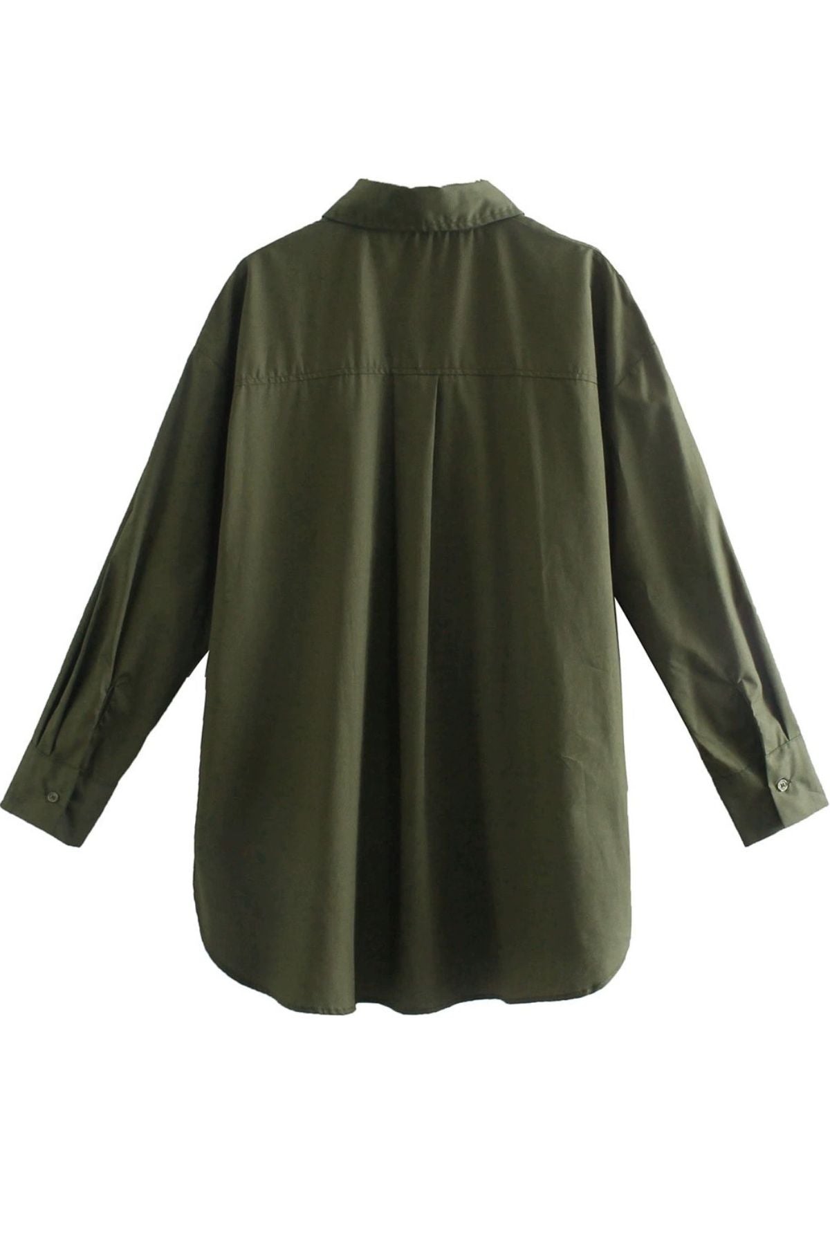 ESTHER Oversized Button-Down Pocket Shirt (Army Green)