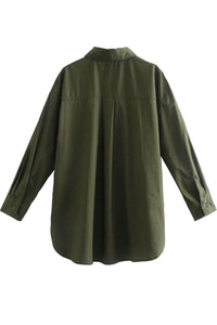 ESTHER Oversized Button-Down Pocket Shirt (Army Green)