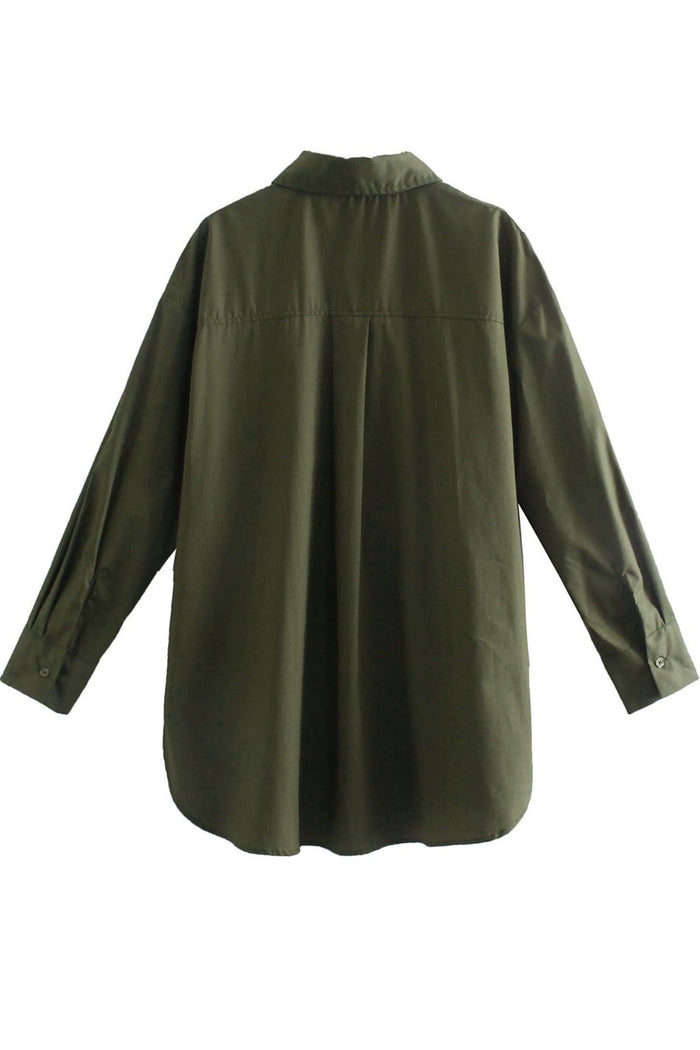 ESTHER Oversized Button-Down Pocket Shirt (Army Green)
