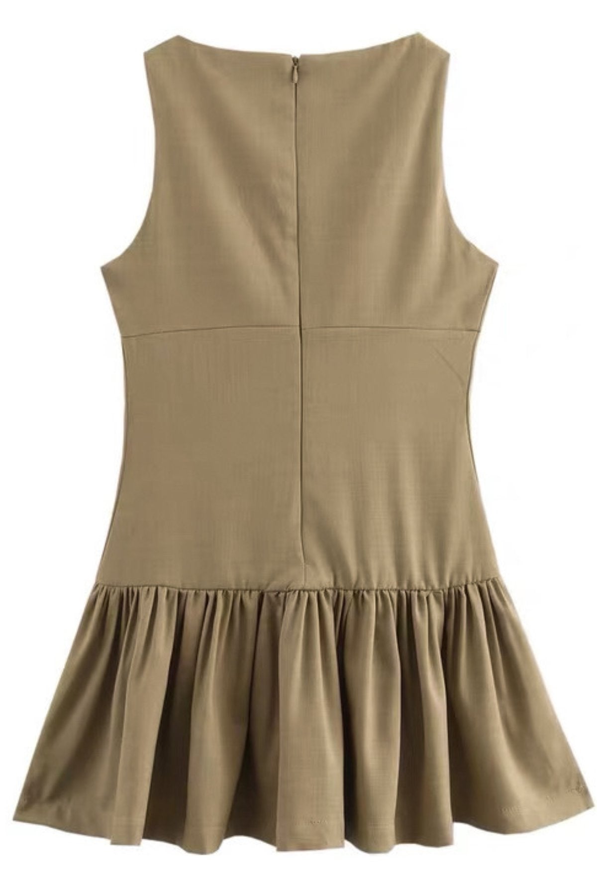 ARIA Boat Neck Bow Accent Ruffled Mini Dress (Mocha Brown)