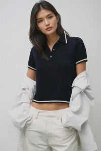 ALBA Cable Knit Polo (Deep Navy)