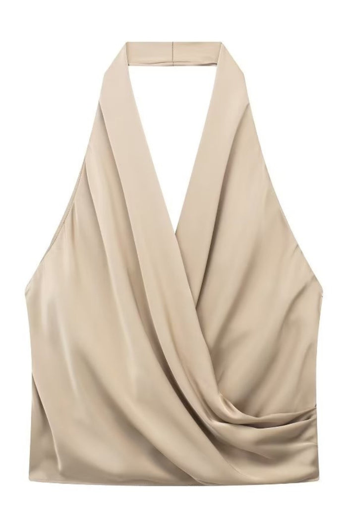 AMIRA Satin Halter Top (Champagne)