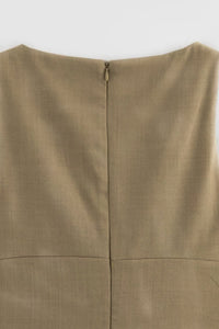 ARIA Boat Neck Bow Accent Ruffled Mini Dress (Mocha Brown)