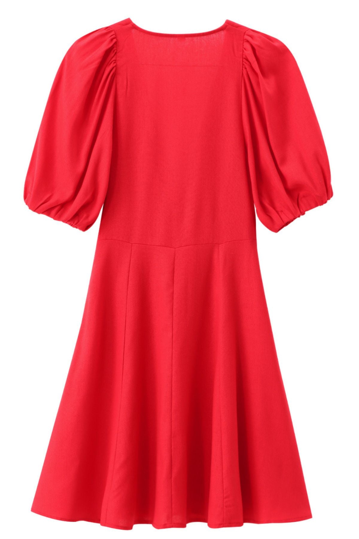 ADRIANA V-Neck Puff-Sleeve Mini Dress (Flame Red)