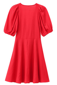 ADRIANA V-Neck Puff-Sleeve Mini Dress (Flame Red)
