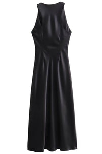 EVELYN Satin Cowl-Neck Midi Dress (Black)