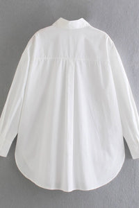 ESTHER Oversized Button-Down Pocket Shirt(White)