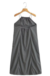 RAELYNN Halter Midi Parachute Dress W/ Toggle Drawstring Back & Hem (Coal Grey)