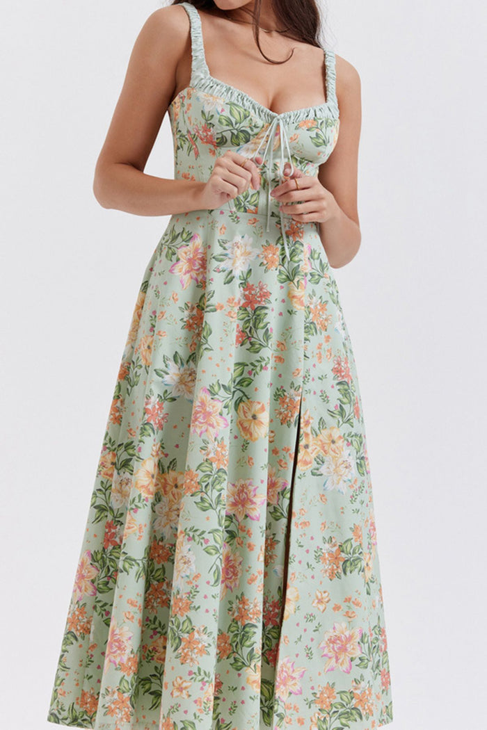 LONDYN Floral Bustier Midi Dress w/ Thigh Slit