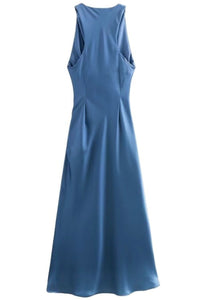 EVELYN Satin Cowl-Neck Midi Dress (Powder Blue)