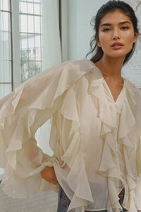 CALLA Ruffle Chiffon Statement Blouse (Cream)