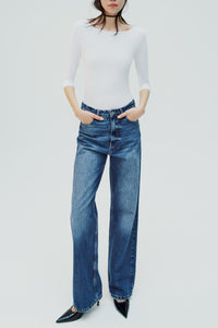BLAKE High-Waist Straight Leg Full Length Jeans (Dark Blue Washed)