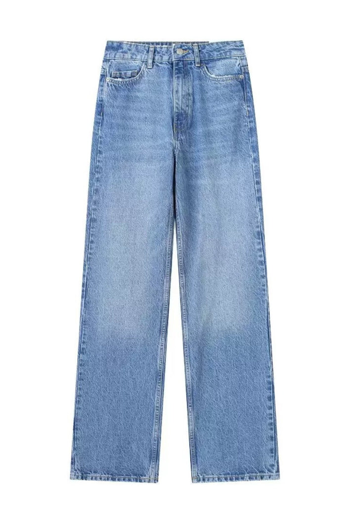 BLAKE High-Waist Straight Leg Full Length Jeans (Blue Washed)