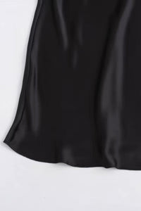 NOA Satin Midi Dress with Deep Back Slit (Black)