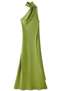 ARDEN Backless Satin Maxi Dress (Apple Green)