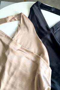 AMIRA Satin Halter Top (Black)