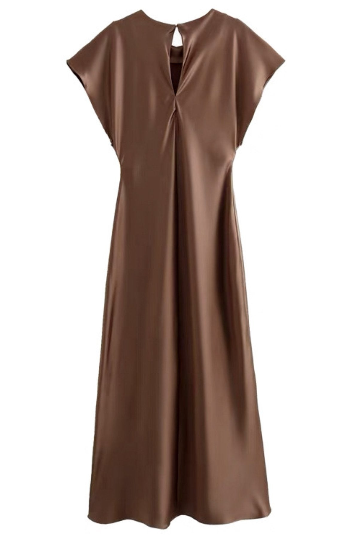 NOA Satin Midi Dress with Deep Back Slit (Espresso Brown)
