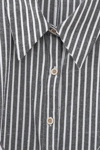 SKYLAR Striped Button-Down Dress W/ Belt (Deep Gray)