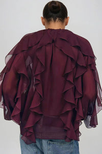 CALLA Ruffle Chiffon Statement Blouse (Burgundy Red)