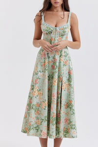 LONDYN Floral Bustier Midi Dress w/ Thigh Slit