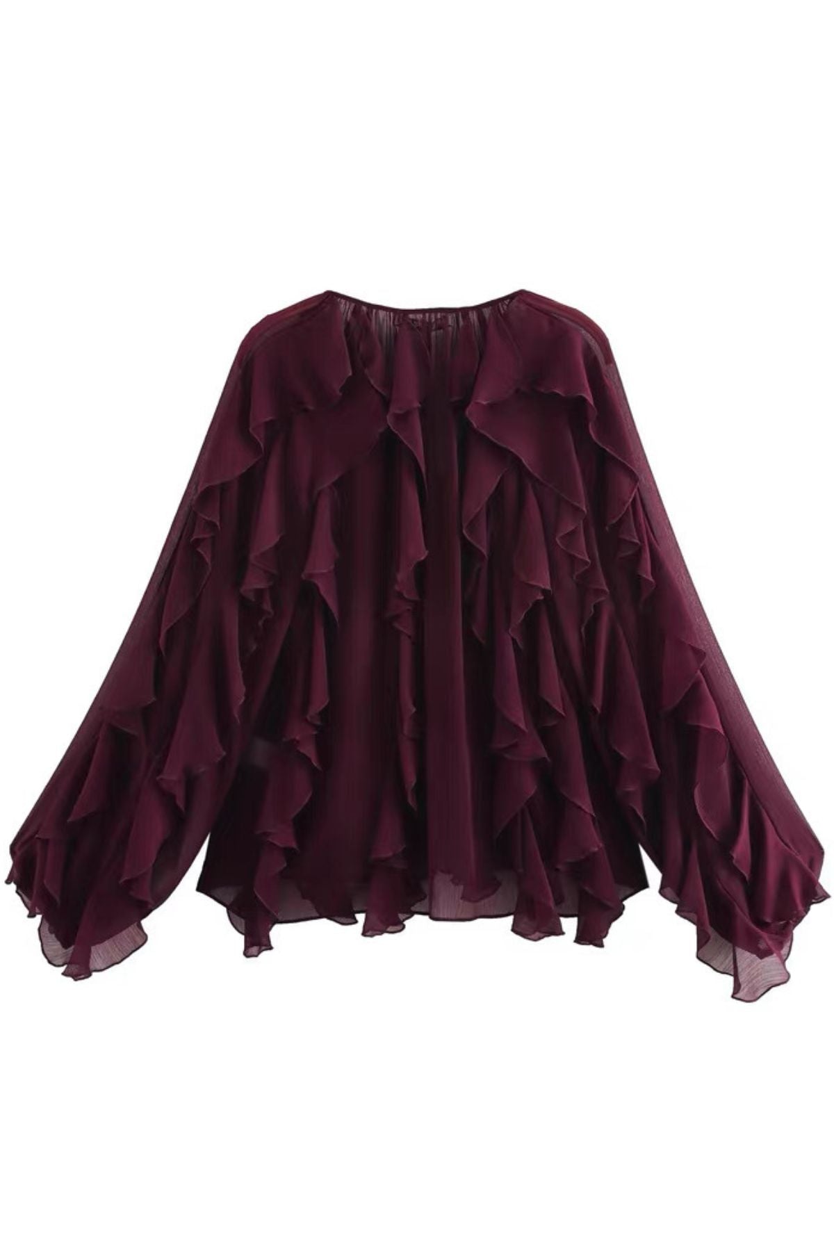 CALLA Ruffle Chiffon Statement Blouse (Burgundy Red)