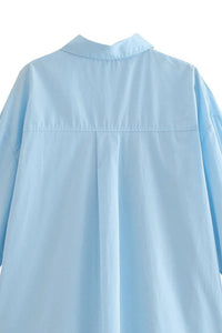 ESTHER Oversized Button-Down Pocket Shirt(Powder Blue)