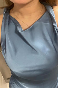 EVELYN Satin Cowl-Neck Midi Dress (Powder Blue)