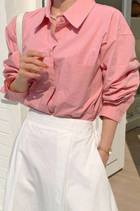 ESTHER Oversized Button-Down Pocket Shirt(Pink)