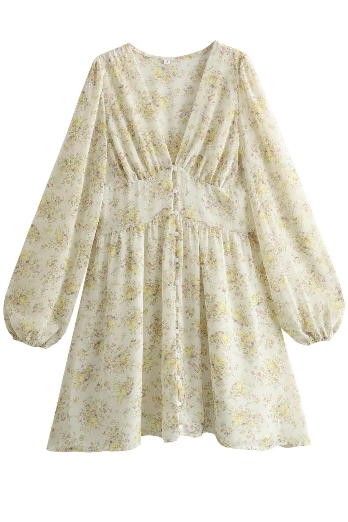 ASHLEY Buttoned Long-Sleeve Floral Mini Dress