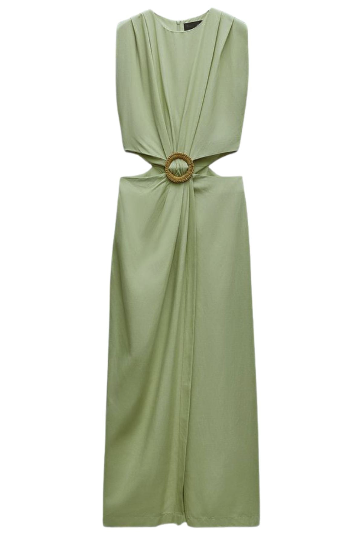 SAMARA Linen Buckled Cut-Out Midi Dress (Sage Green) – 1930 Clothing