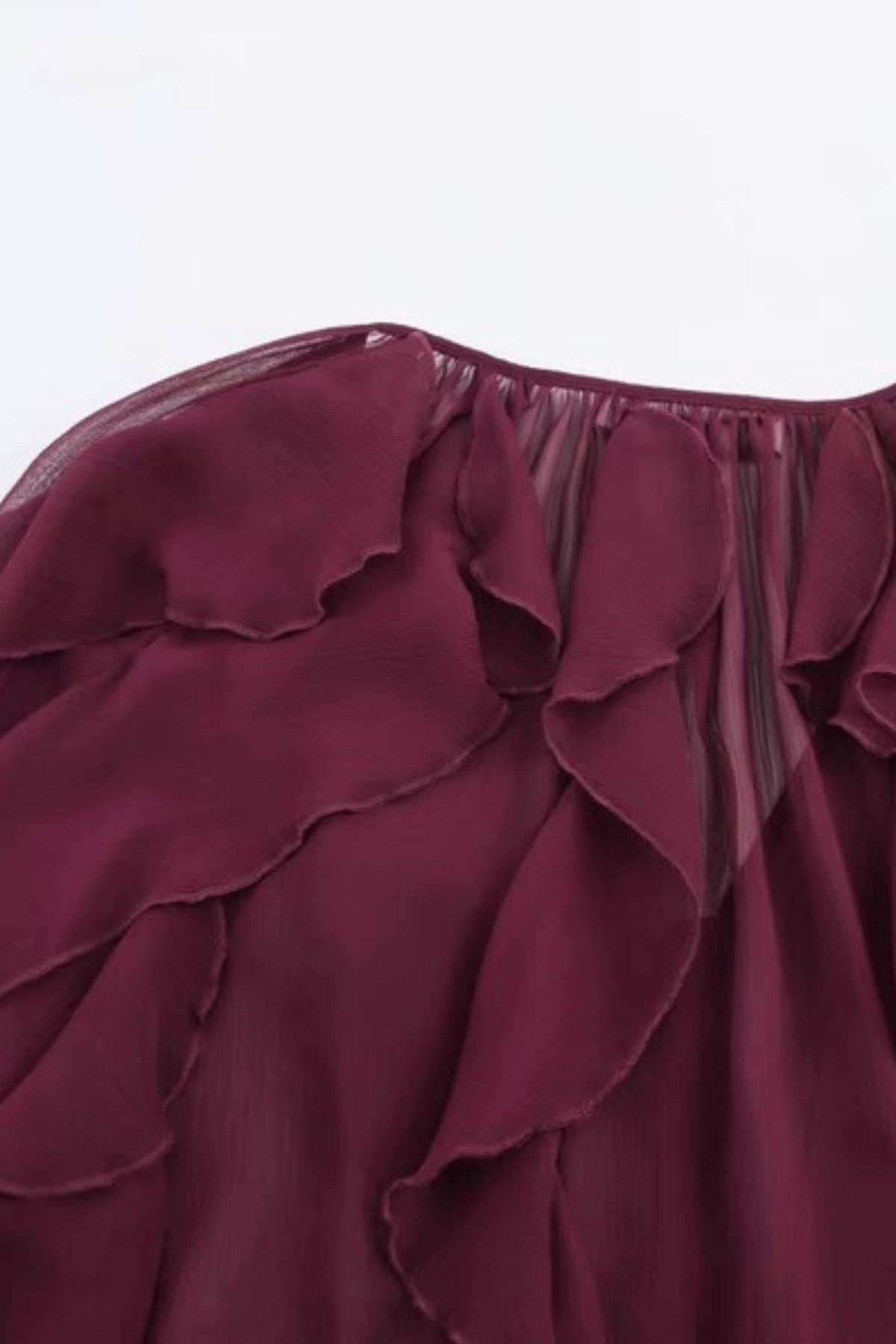 CALLA Ruffle Chiffon Statement Blouse (Burgundy Red)