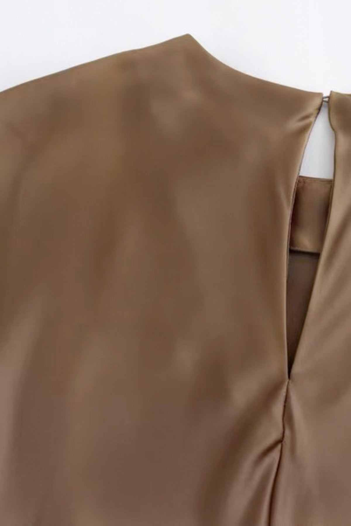 NOA Satin Midi Dress with Deep Back Slit (Espresso Brown)