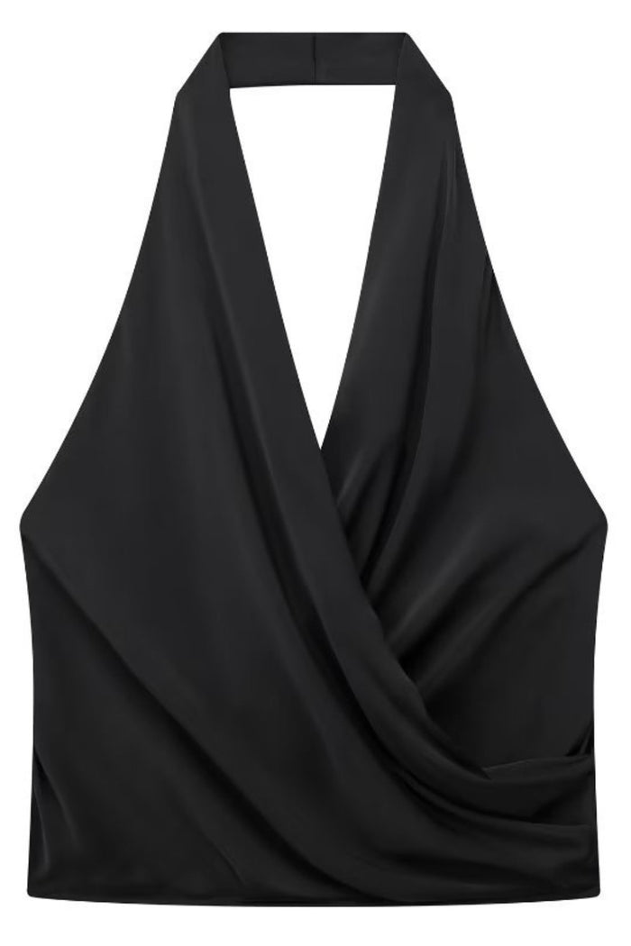 AMIRA Satin Halter Top (Black)
