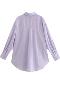 ESTHER Oversized Button-Down Pocket Shirt (Lilac)