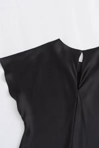 NOA Satin Midi Dress with Deep Back Slit (Black)
