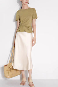 CAROL Satin A-line Flouncy Midi Skirt (Custard Cream)