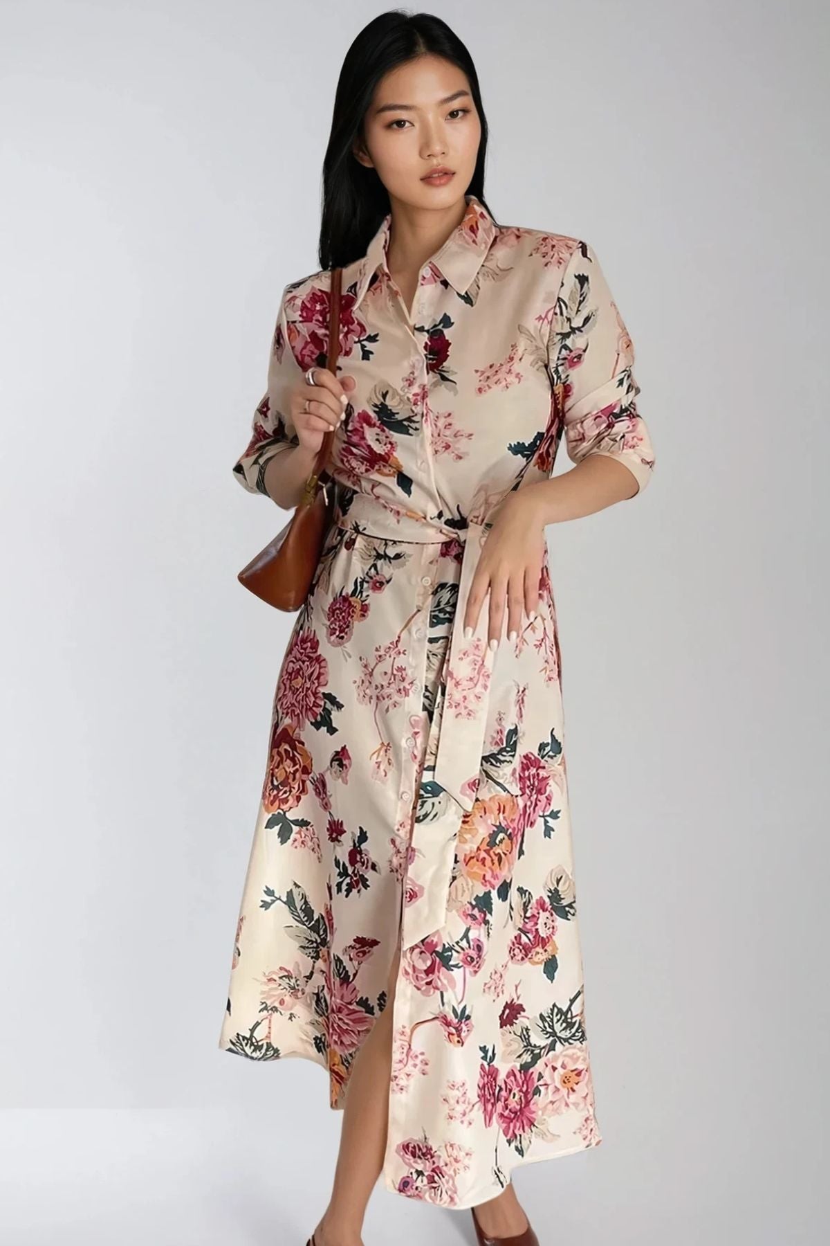 ADARA Floral Maxi Shirt Dress w/ Sash