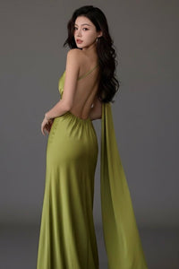 ARDEN Backless Satin Maxi Dress (Apple Green)